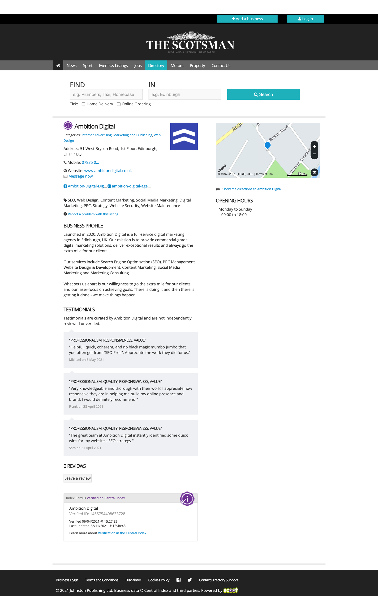 Ambition Digital on The Scotmans Business Directory